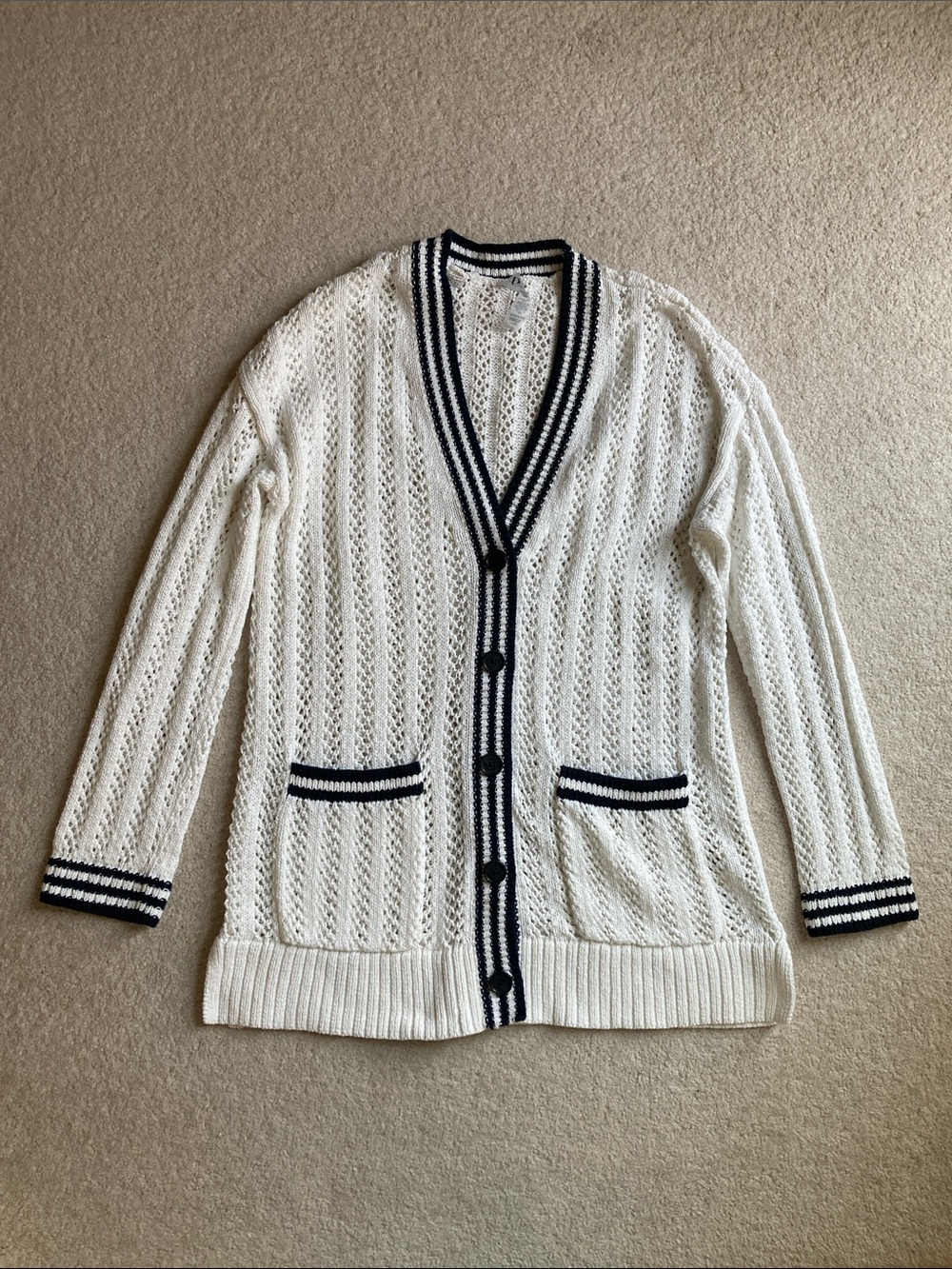 Lou & Grey tipped mesh v neck cardigan